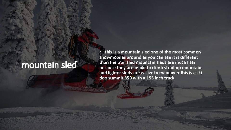 mountain sled • this is a mountain sled one of the most common snowmobiles