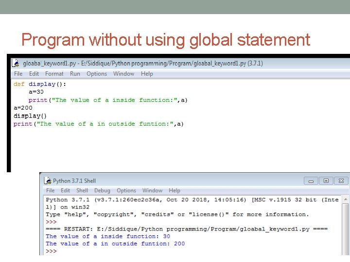 Program without using global statement 