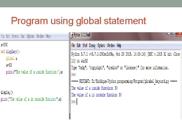 Program using global statement 