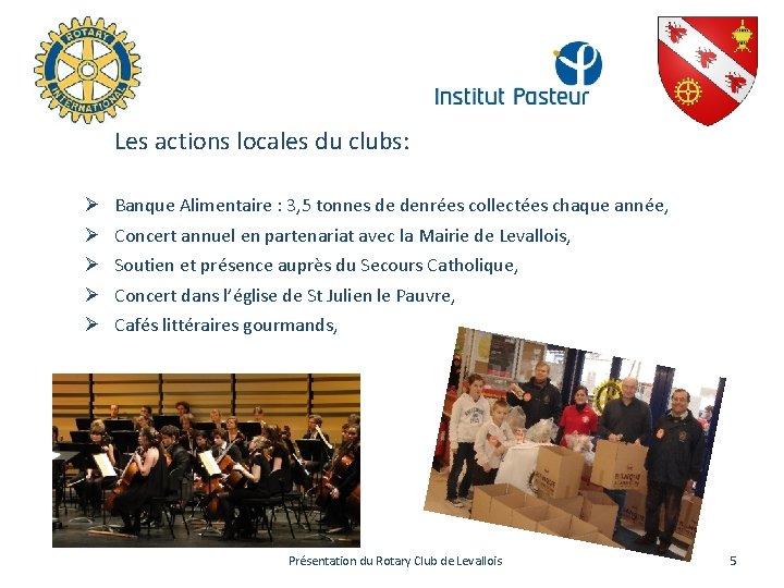 Les actions locales du clubs: Ø Ø Ø Banque Alimentaire : 3, 5 tonnes