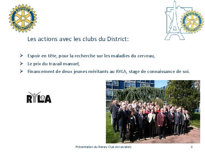 Les actions avec les clubs du District: Ø Espoir en tête, pour la recherche