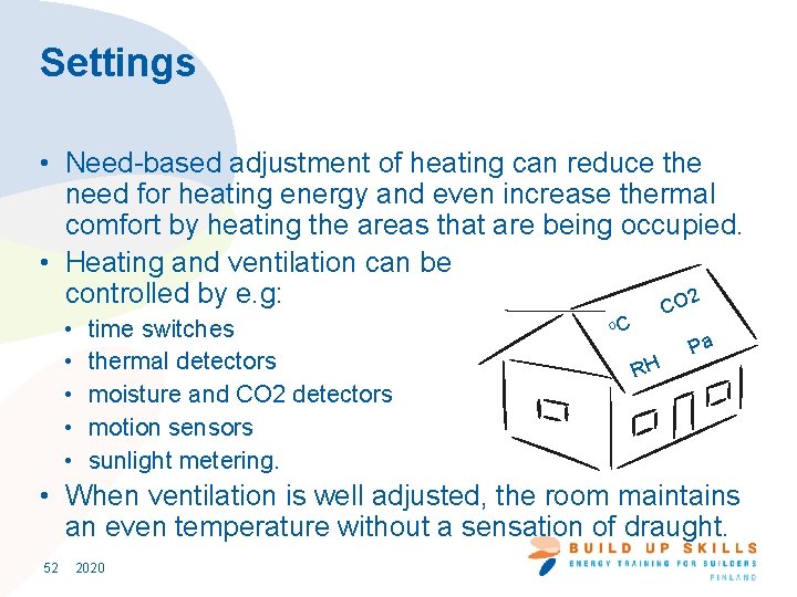 Settings • Need-based adjustment of heating can reduce the need for heating energy and