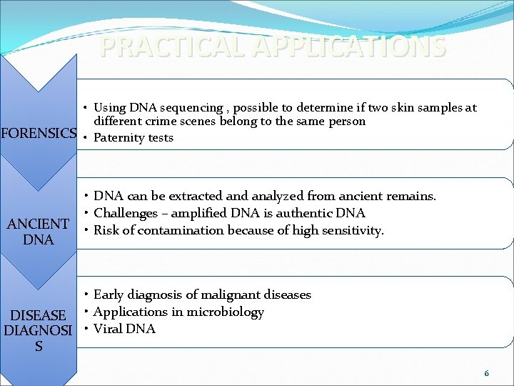PRACTICAL APPLICATIONS • Using DNA sequencing , possible to determine if two skin samples