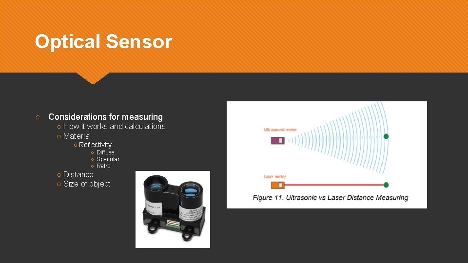 Optical Sensor ○ Considerations for measuring ○ How it works and calculations ○ Material