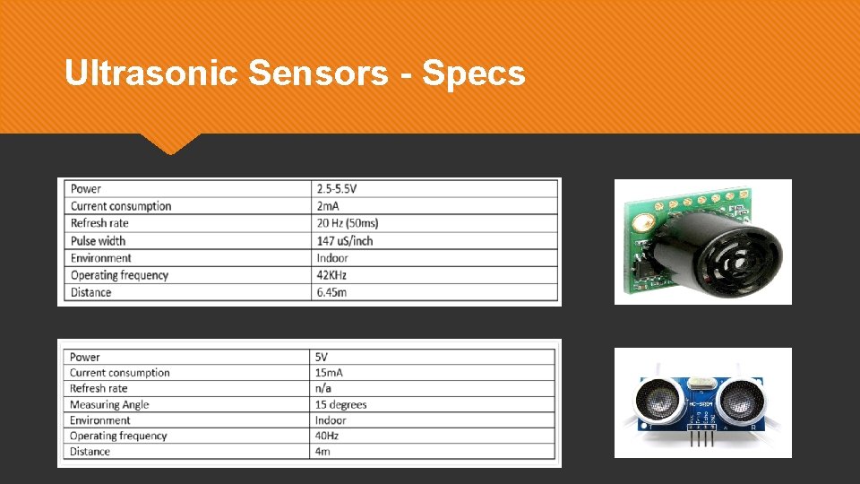 Ultrasonic Sensors - Specs 