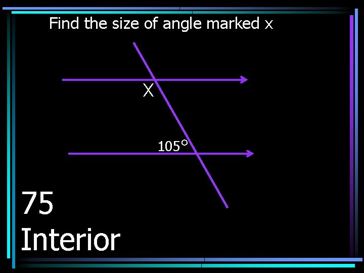 Find the size of angle marked x X 105° 75 Interior 