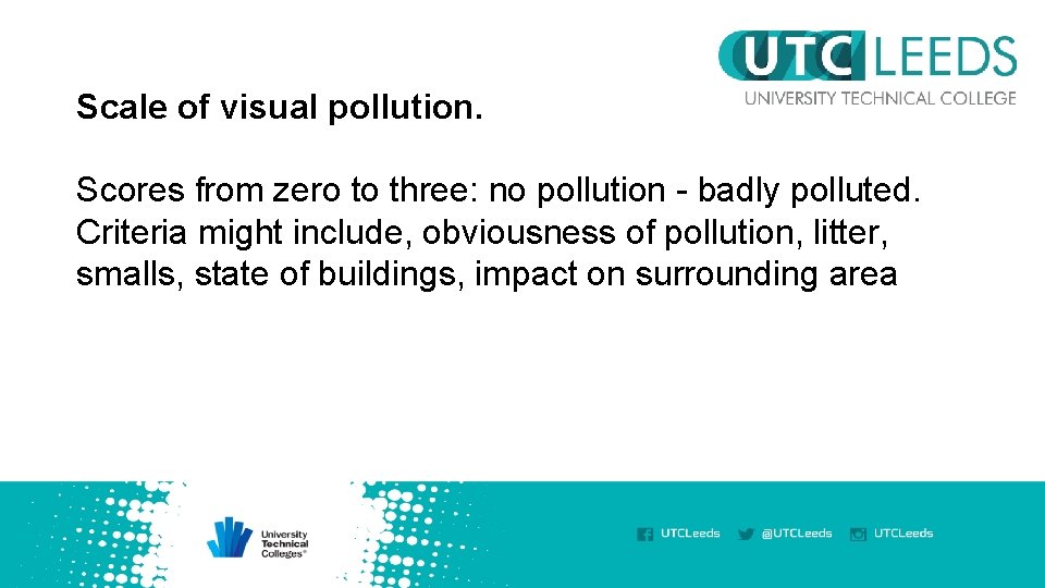 Scale of visual pollution. Scores from zero to three: no pollution - badly polluted.