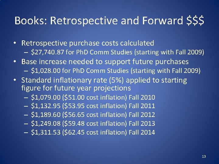 Books: Retrospective and Forward $$$ • Retrospective purchase costs calculated – $27, 740. 87