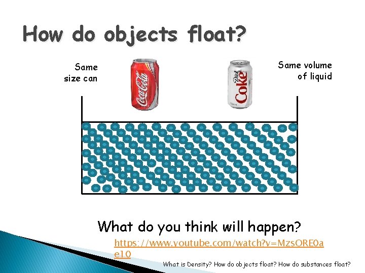 How do objects float? Same size can Same volume of liquid What do you