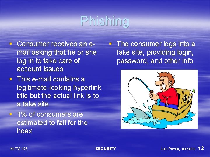 Phishing § Consumer receives an email asking that he or she log in to