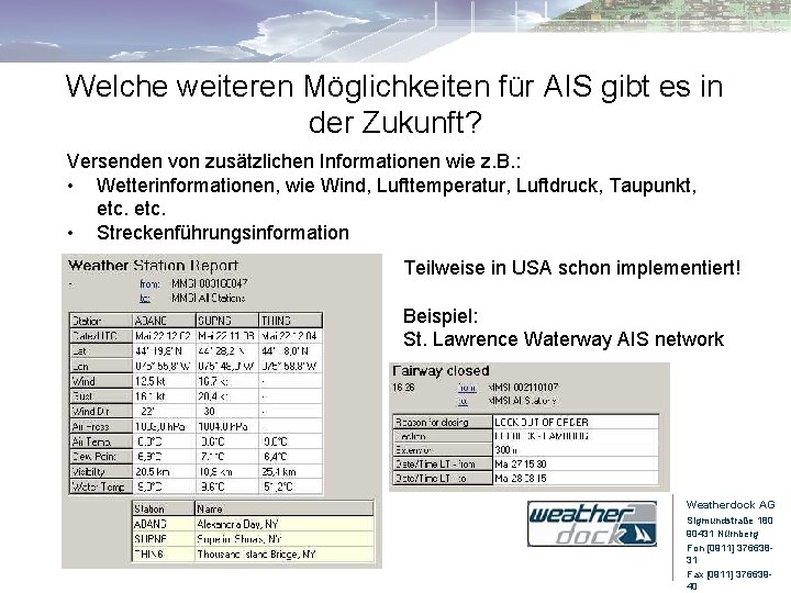 Welche weiteren Möglichkeiten für AIS gibt es in der Zukunft? Versenden von zusätzlichen Informationen