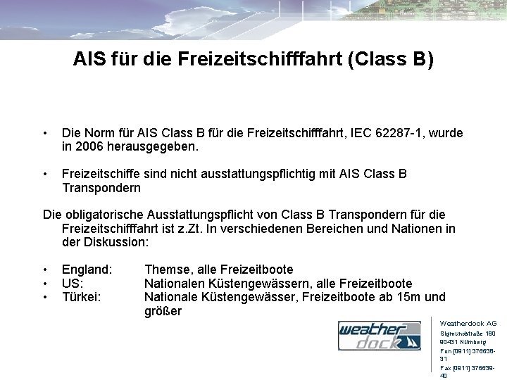 AIS für die Freizeitschifffahrt (Class B) • Die Norm für AIS Class B für