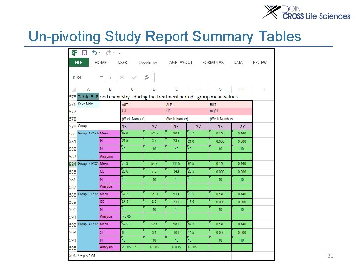 Un-pivoting Study Report Summary Tables Point. Cross Inc. 21 