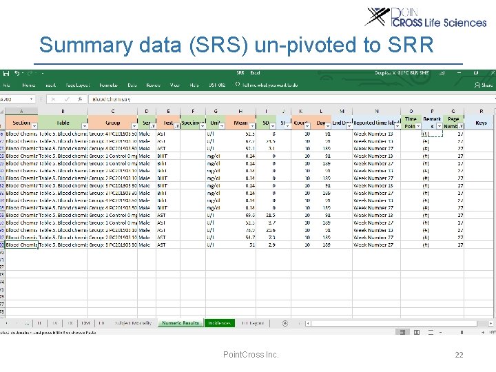 Summary data (SRS) un-pivoted to SRR Point. Cross Inc. 22 