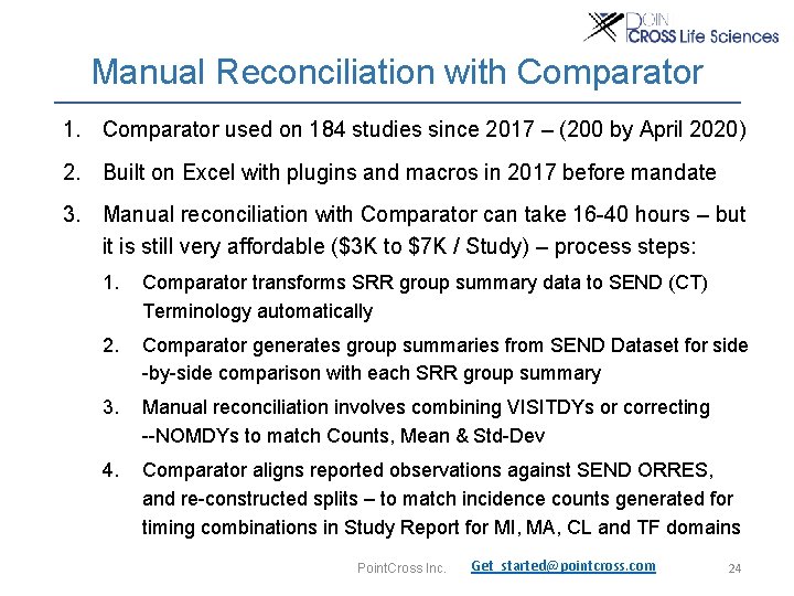 Manual Reconciliation with Comparator 1. Comparator used on 184 studies since 2017 – (200