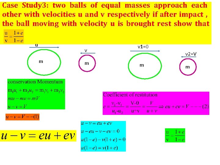 Case Study 3: two balls of equal masses approach each other with velocities u