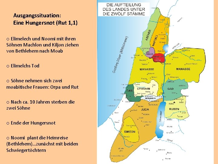 Ausgangssituation: Eine Hungersnot (Rut 1, 1) o Elimelech und Noomi mit ihren Söhnen Machlon