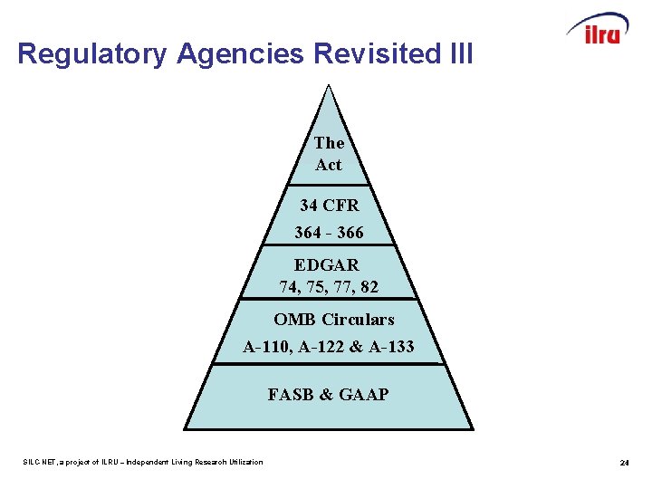 Regulatory Agencies Revisited III The Act 34 CFR 364 - 366 EDGAR 74, 75,
