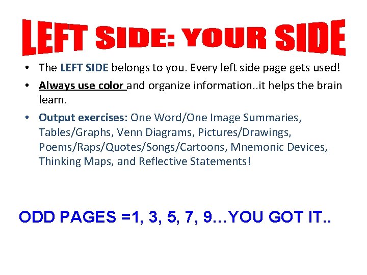 • The LEFT SIDE belongs to you. Every left side page gets used!