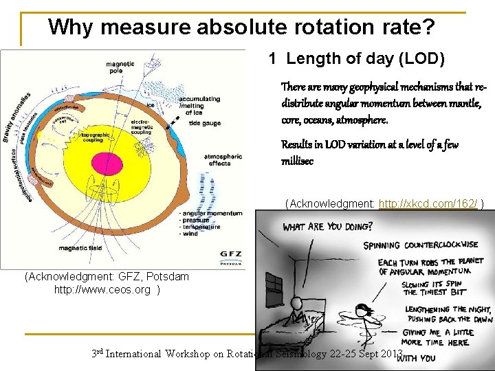 Why measure absolute rotation rate? 1 Length of day (LOD) There are many geophysical