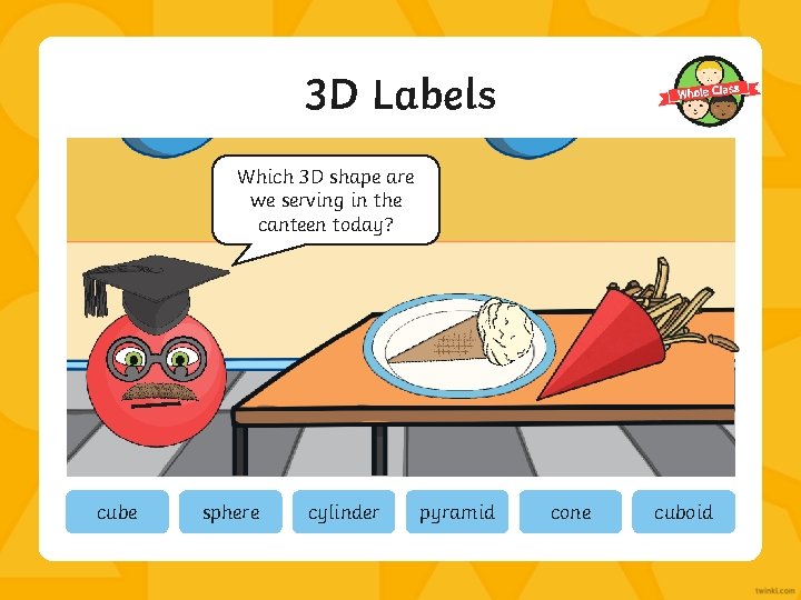 3 D Labels Which 3 D shape are we serving in the canteen today?