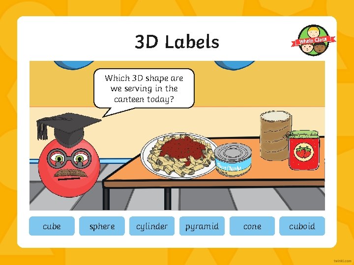 3 D Labels Which 3 D shape are we serving in the canteen today?