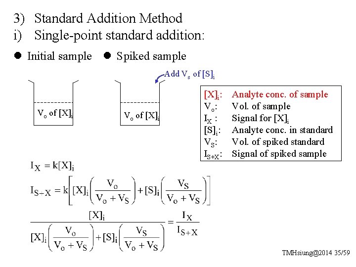 3) Standard Addition Method i) Single-point standard addition: l Initial sample l Spiked sample