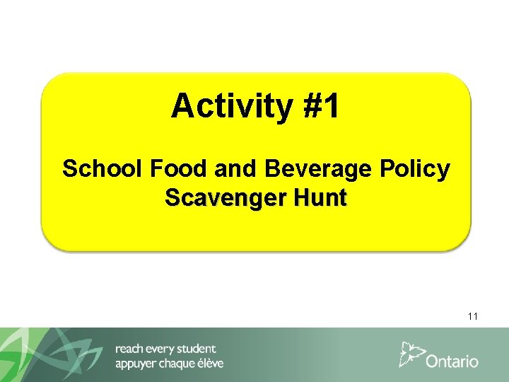 Activity #1 School Food and Beverage Policy Scavenger Hunt 11 