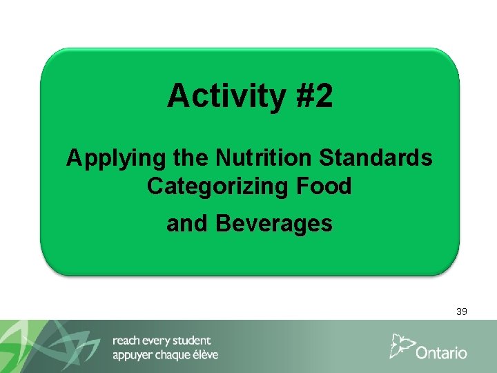 Activity #2 Applying the Nutrition Standards Categorizing Food and Beverages 39 