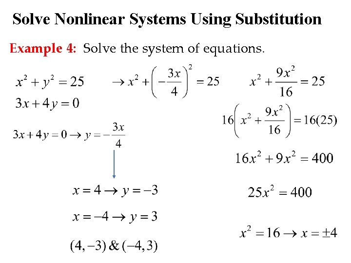 Solve Nonlinear Systems Using Substitution Example 4: Solve the system of equations. 