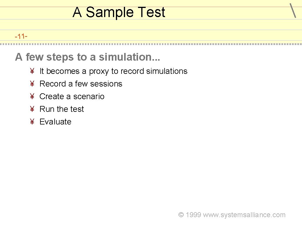 A Sample Test -11 - A few steps to a simulation. . . ¥