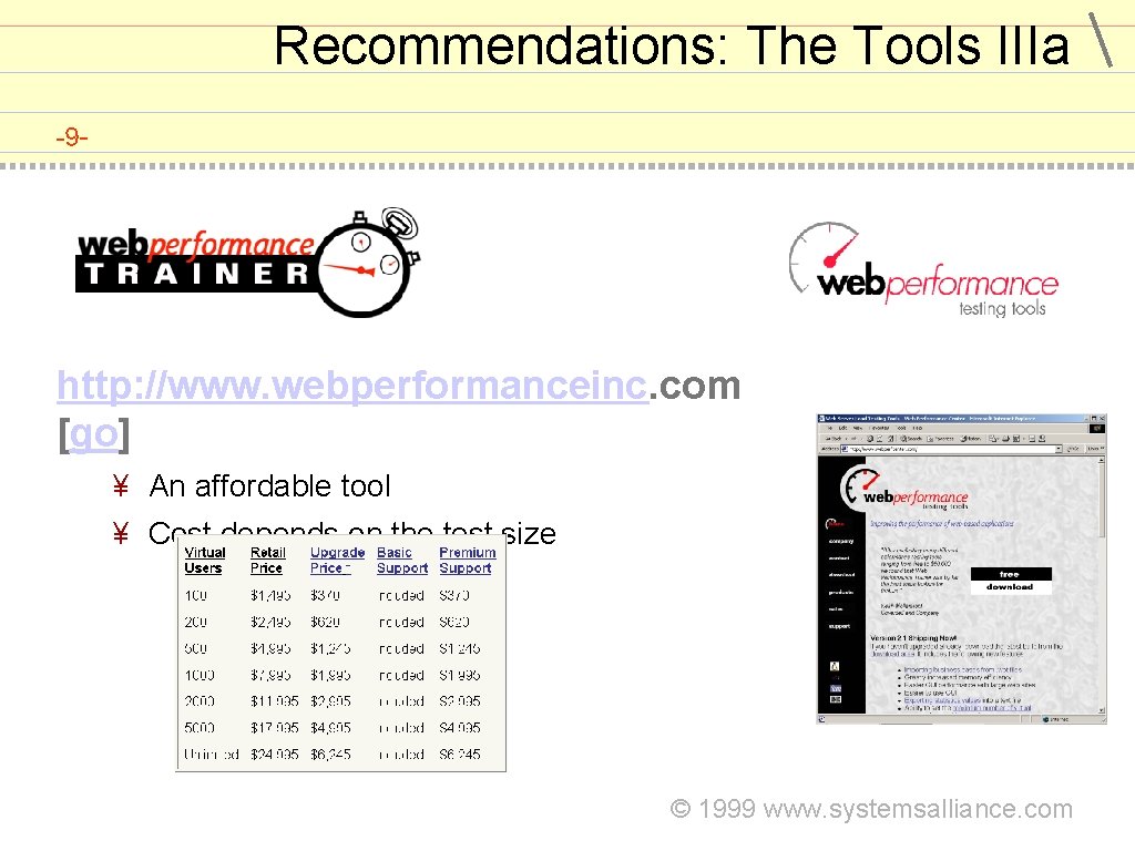 Recommendations: The Tools IIIa -9 - http: //www. webperformanceinc. com [go] ¥ An affordable