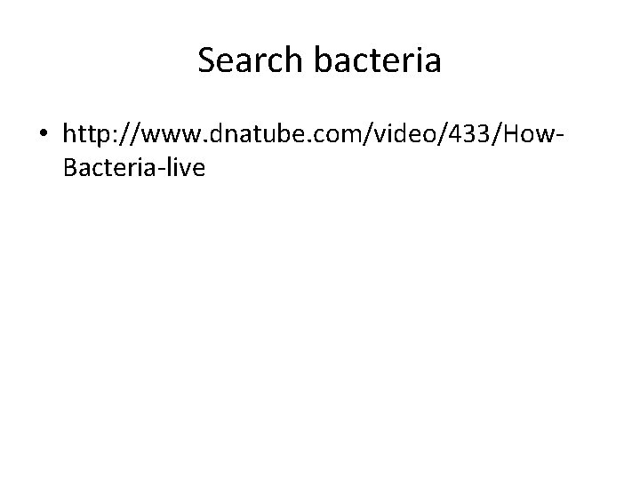 Search bacteria • http: //www. dnatube. com/video/433/How. Bacteria-live 