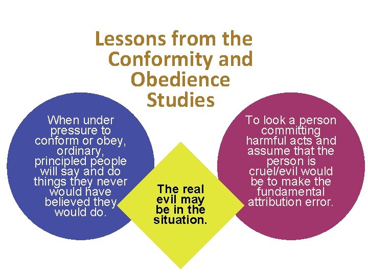 Lessons from the Conformity and Obedience Studies When under pressure to conform or obey,