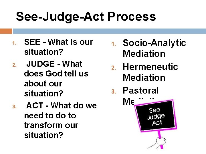 See-Judge-Act Process 1. 2. 3. SEE - What is our situation? JUDGE - What