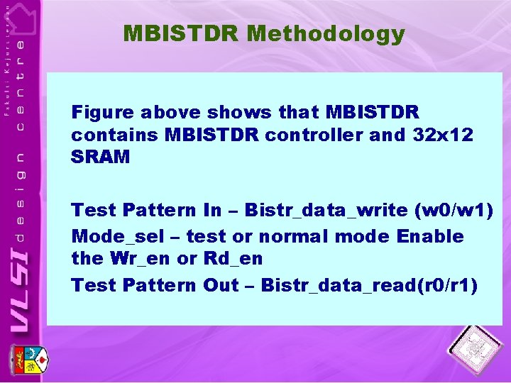 MBISTDR Methodology Figure above shows that MBISTDR contains MBISTDR controller and 32 x 12