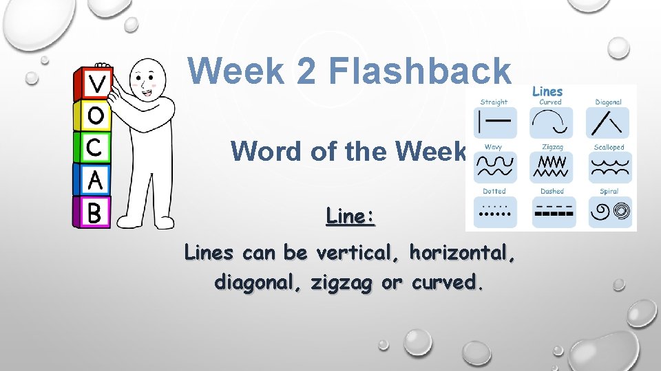 Week 2 Flashback Word of the Week Line: Lines can be vertical, horizontal, diagonal,