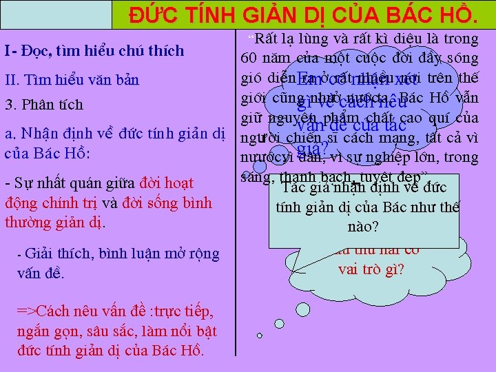 TIẾT 57 ĐỨC TÍNH GIẢN DỊ CỦA BÁC HỒ. “RÊt l¹ lïng vµ rÊt