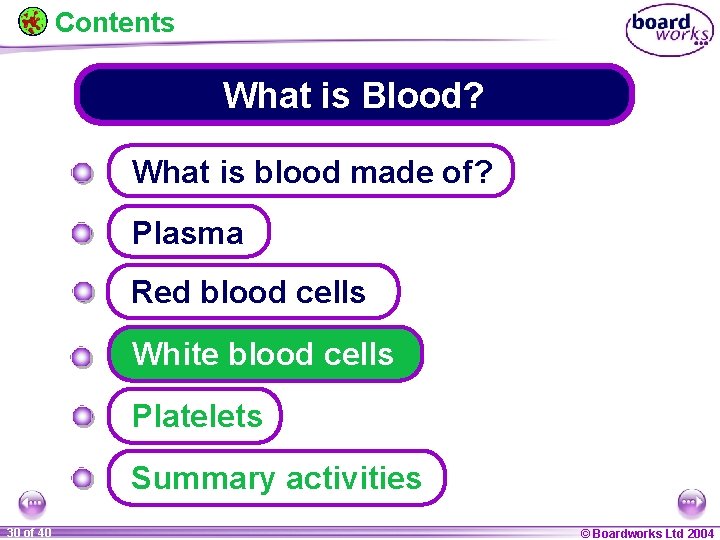 Contents What is Blood? What is blood made of? Plasma Red blood cells White