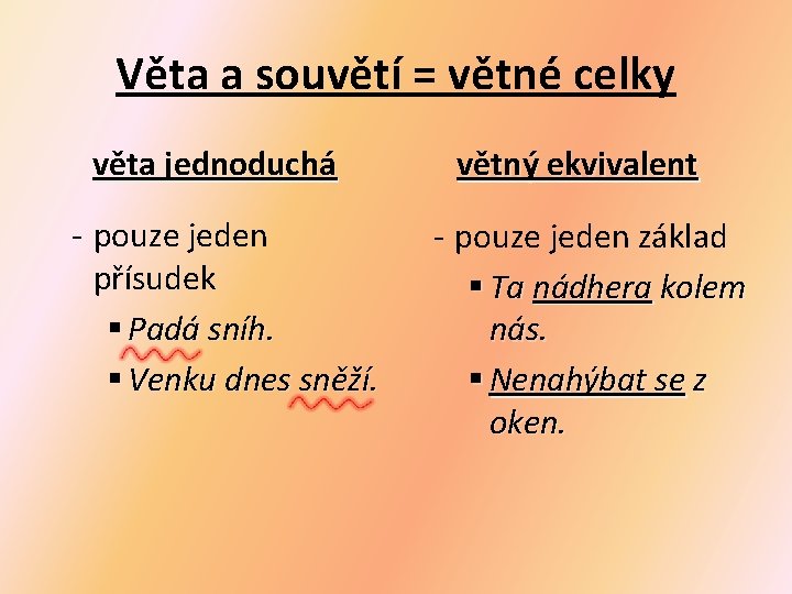 Věta a souvětí = větné celky věta jednoduchá - pouze jeden přísudek § Padá