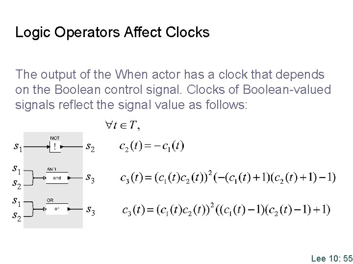 Logic Operators Affect Clocks The output of the When actor has a clock that