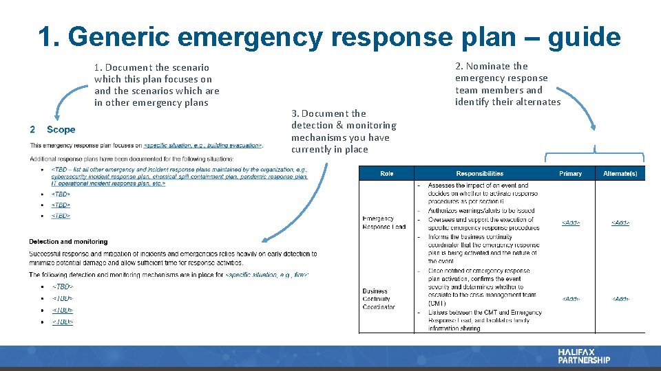 1. Generic emergency response plan – guide 1. Document the scenario which this plan