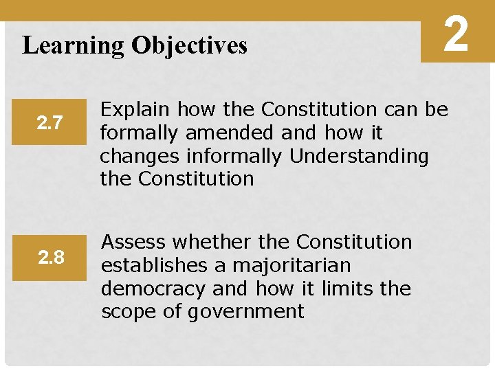 Learning Objectives 2. 7 2. 8 2 Explain how the Constitution can be formally