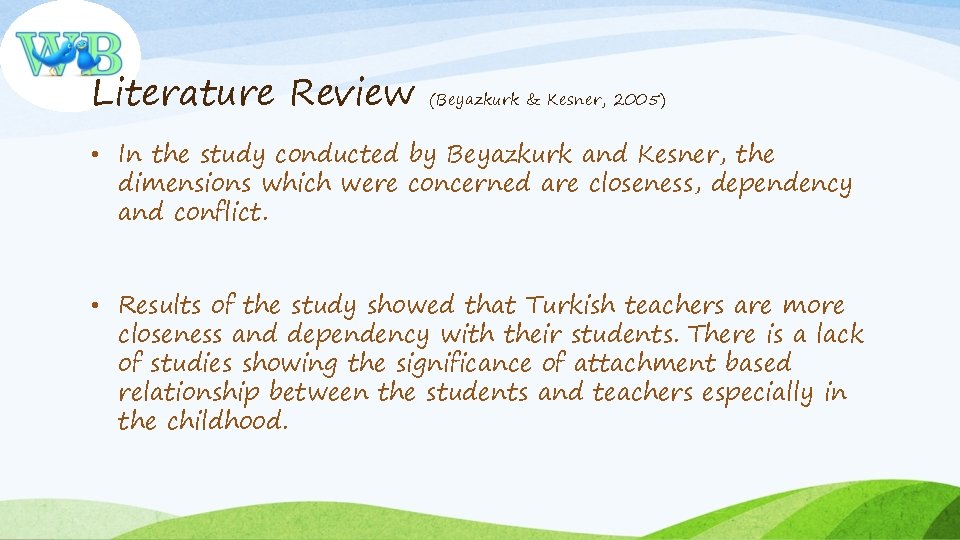 Literature Review (Beyazkurk & Kesner, 2005) • In the study conducted by Beyazkurk and