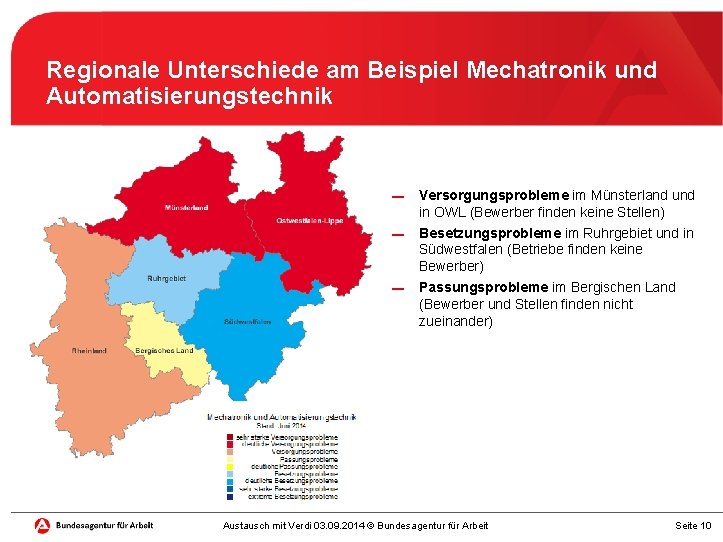 Regionale Unterschiede am Beispiel Mechatronik und Automatisierungstechnik ▬ ▬ ▬ Versorgungsprobleme im Münsterland und