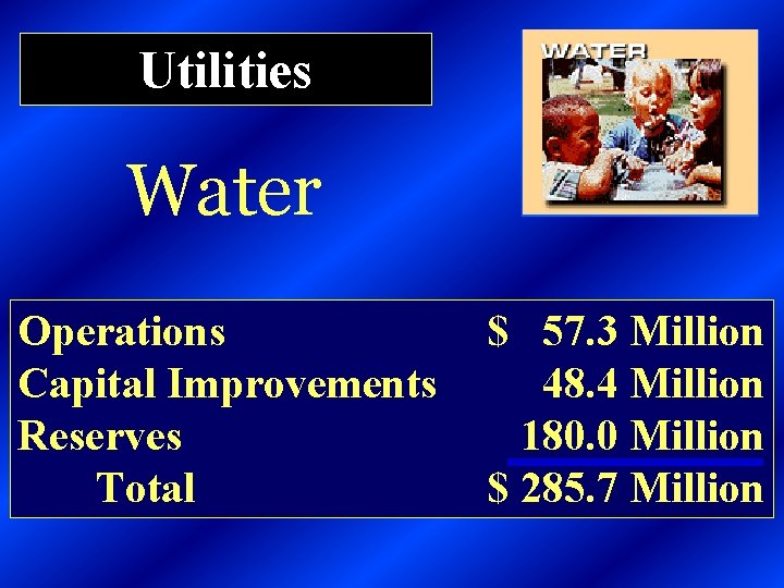 Utilities Water Operations Capital Improvements Reserves Total $ 57. 3 Million 48. 4 Million