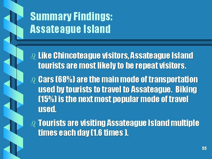 Summary Findings: Assateague Island b Like Chincoteague visitors, Assateague Island tourists are most likely