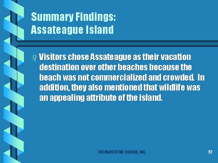 Summary Findings: Assateague Island b Visitors chose Assateague as their vacation destination over other