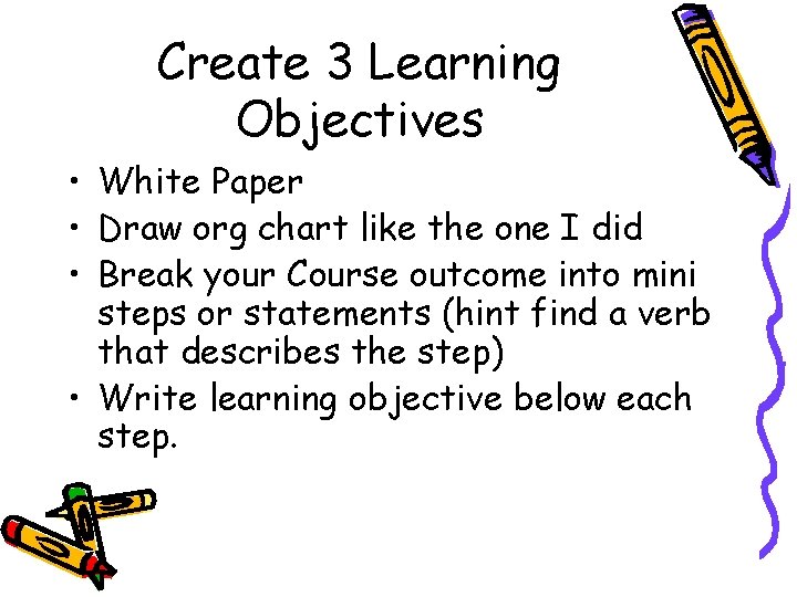 Create 3 Learning Objectives • White Paper • Draw org chart like the one Create 3 Learning Objectives • White Paper • Draw org chart like the one