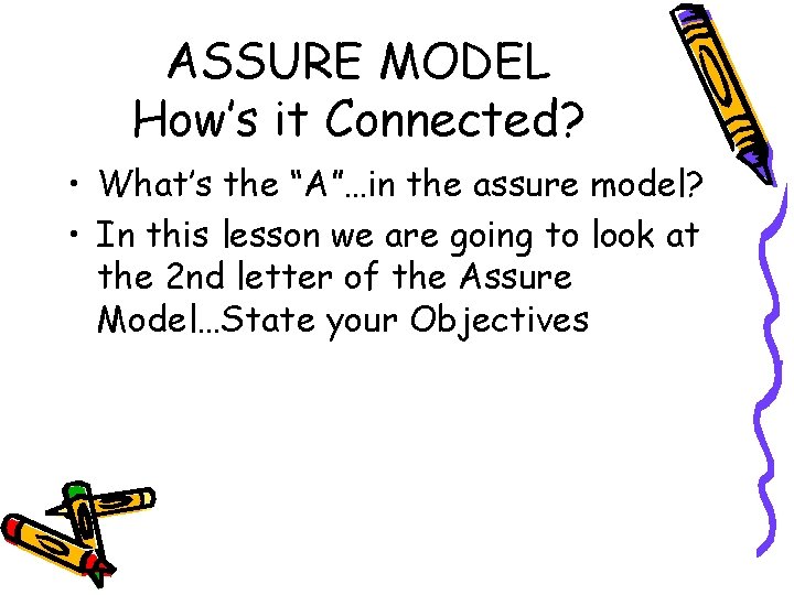 ASSURE MODEL How’s it Connected? • What’s the “A”…in the assure model? • In ASSURE MODEL How’s it Connected? • What’s the “A”…in the assure model? • In